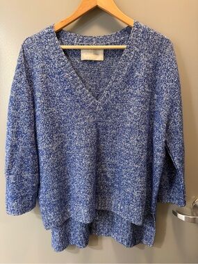 Brochu Walker Linen Cashmere Blue Marled V-Neck Sweater L/XL